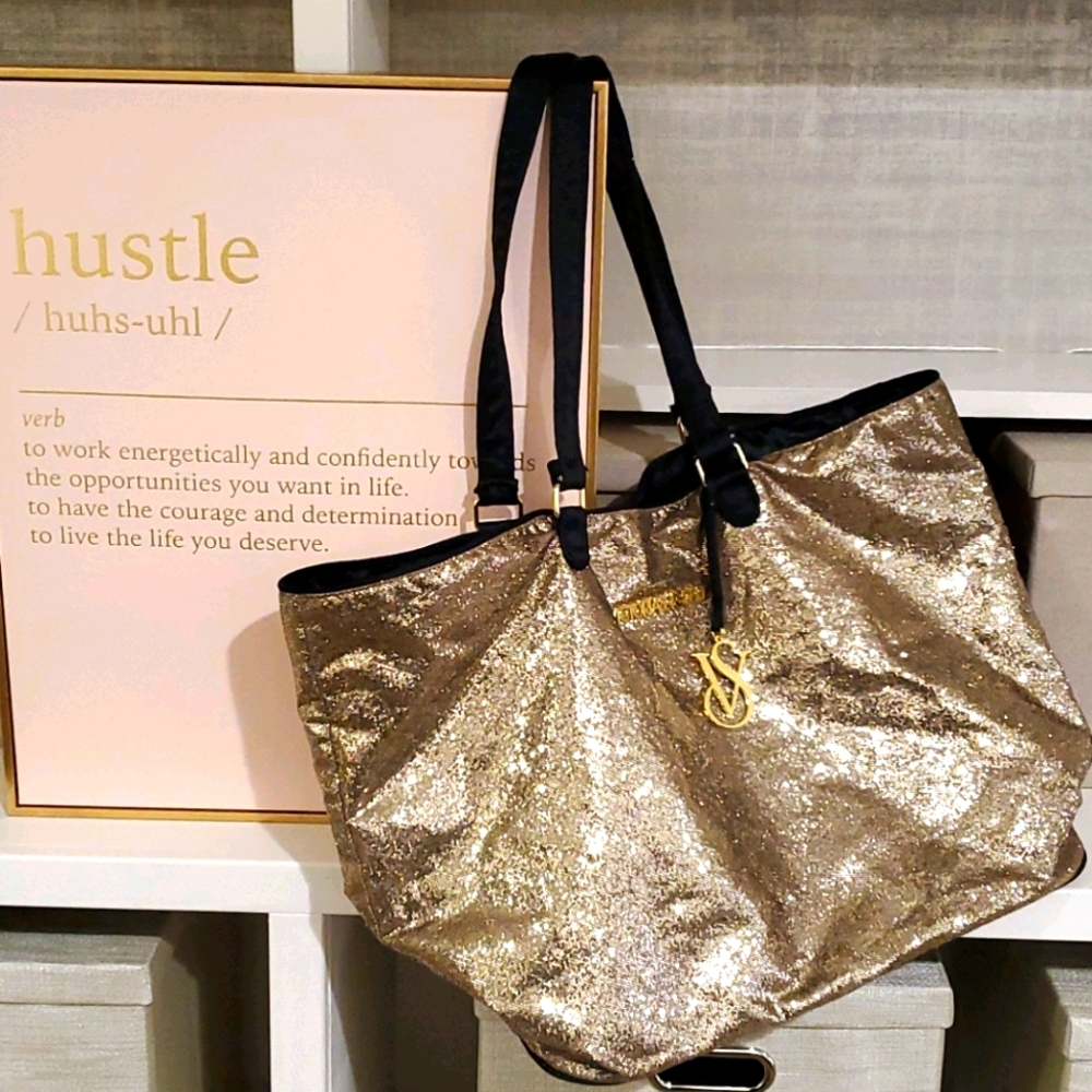 Victoria's Secret gold glitter tote